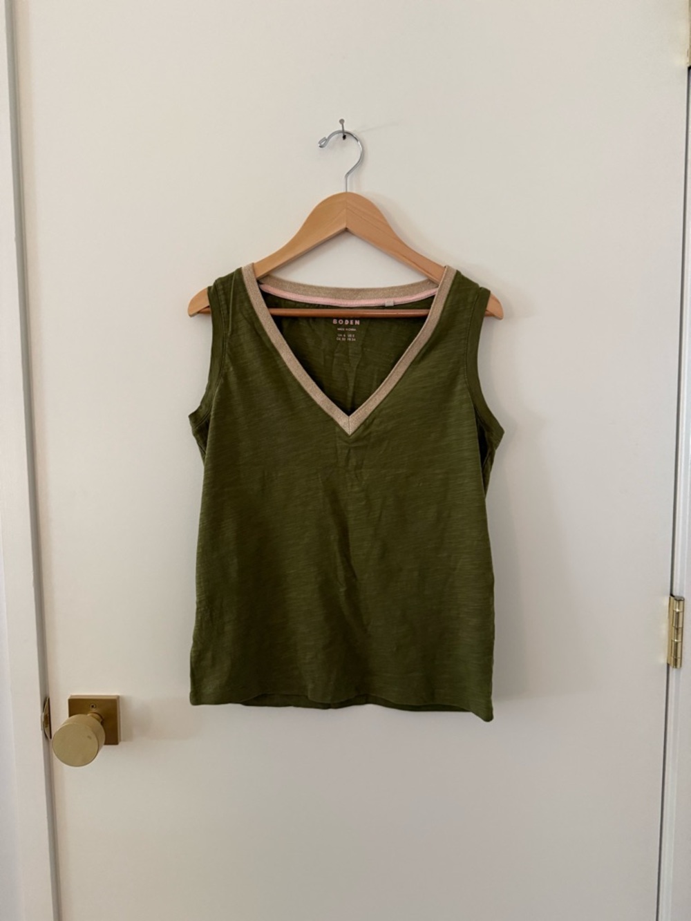 Boden Olive Green V-Neck Sleeveless T-shirt